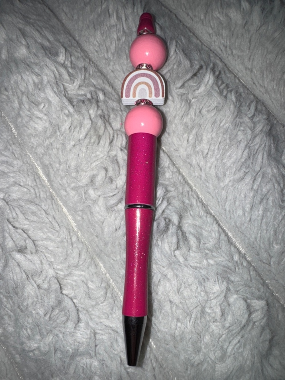 Glitter Pink Rainbow Charm Ballpoint Pen Handmade – Decorative Pink Desk Pen